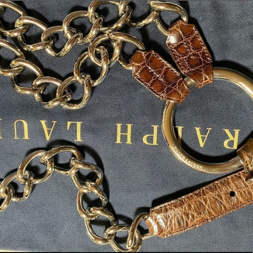 Ralph Lauren Made in Italy Alligator & Silver Tone Link O-Ring Tri-Strap Belt - Picture 3 of 10